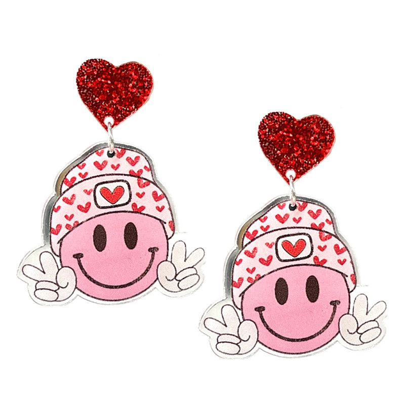 Wholesale 2pcs Valentine's Day Shiny Fun Retro Smiley Astronaut Spaceship Love Bow Earrings